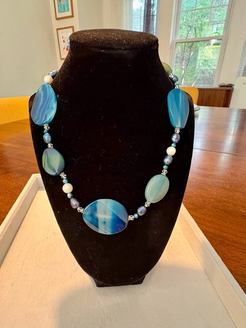 Blue Agate Beaded Necklace - Women Jewelry